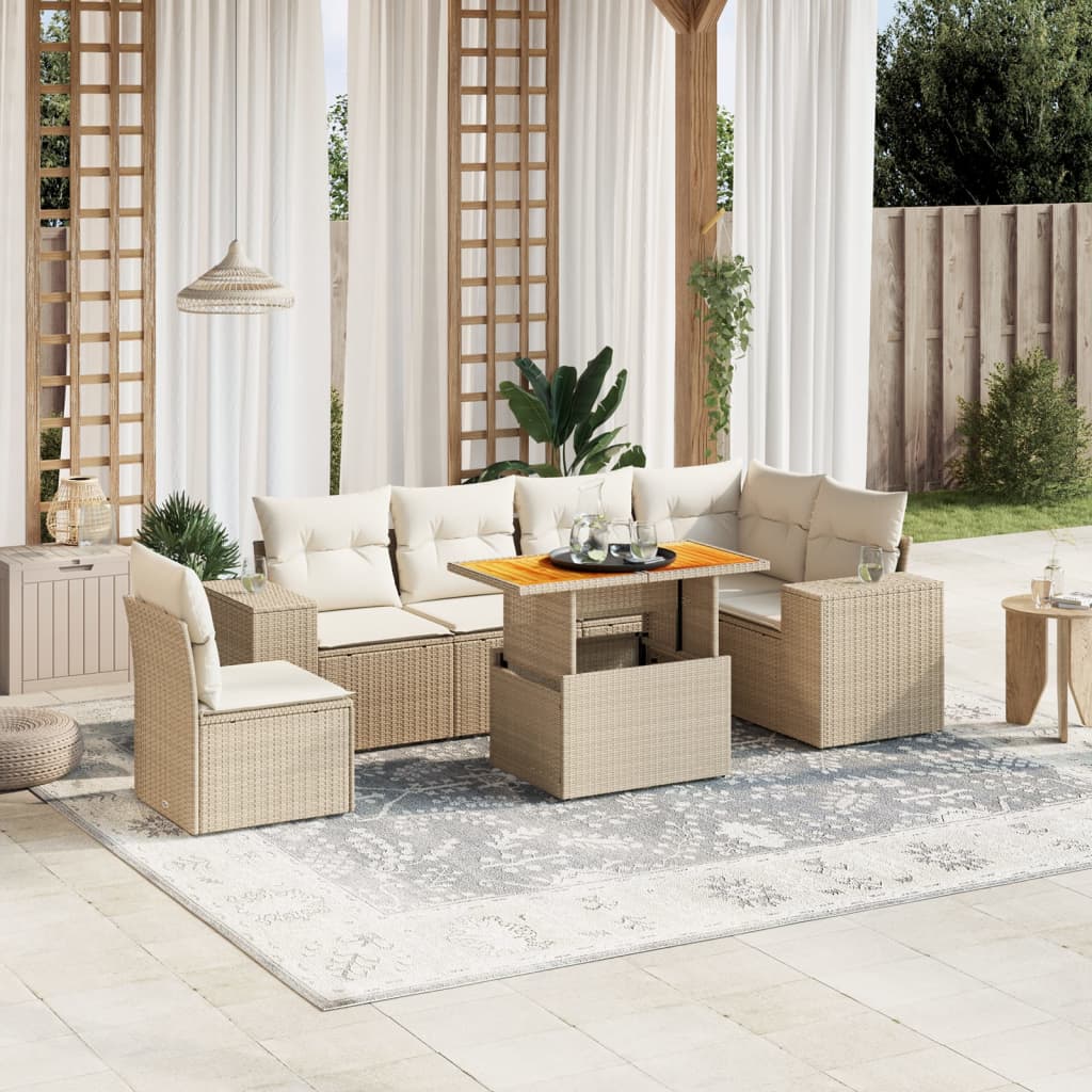 7-delige Loungeset met kussens poly rattan beige is nu te koop bij PeponiXL, paradijselijk wonen!