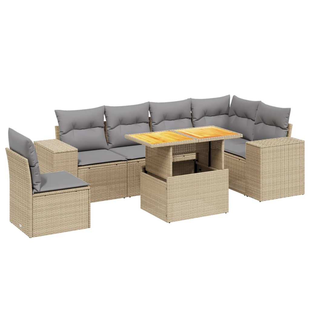 7-delige Loungeset met kussens poly rattan beige is nu te koop bij PeponiXL, paradijselijk wonen!