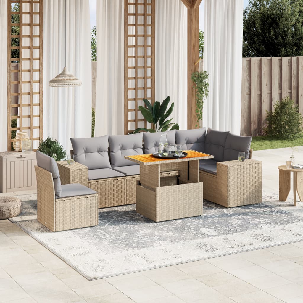 7-delige Loungeset met kussens poly rattan beige is nu te koop bij PeponiXL, paradijselijk wonen!