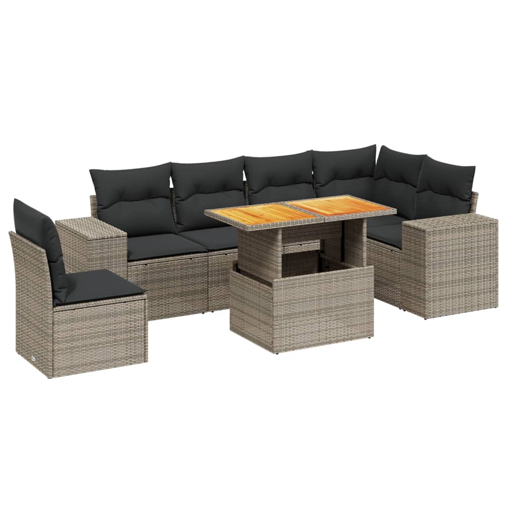 7-delige Loungeset met kussens poly rattan grijs is nu te koop bij PeponiXL, paradijselijk wonen!