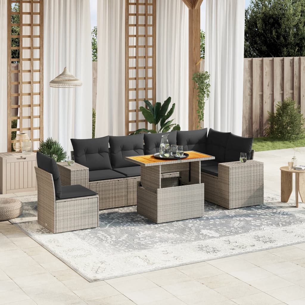 7-delige Loungeset met kussens poly rattan grijs is nu te koop bij PeponiXL, paradijselijk wonen!