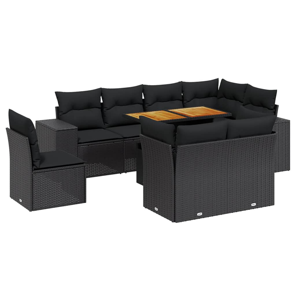 9-delige Loungeset met kussens poly rattan zwart is nu te koop bij PeponiXL, paradijselijk wonen!