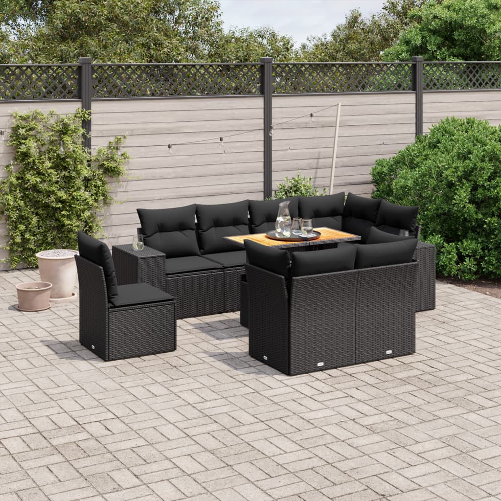 9-delige Loungeset met kussens poly rattan zwart is nu te koop bij PeponiXL, paradijselijk wonen!