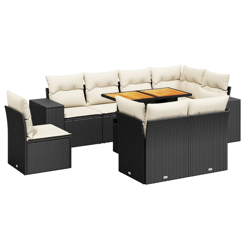 9-delige Loungeset met kussens poly rattan zwart is nu te koop bij PeponiXL, paradijselijk wonen!