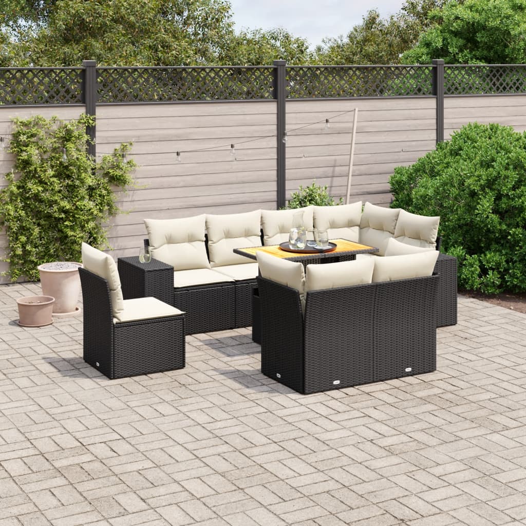 9-delige Loungeset met kussens poly rattan zwart is nu te koop bij PeponiXL, paradijselijk wonen!