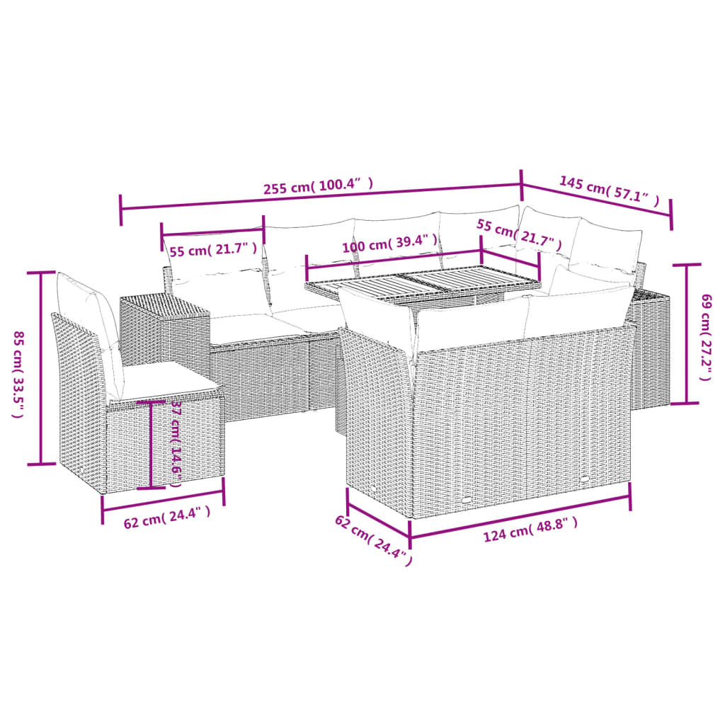 9-delige Loungeset met kussens poly rattan beige is nu te koop bij PeponiXL, paradijselijk wonen!