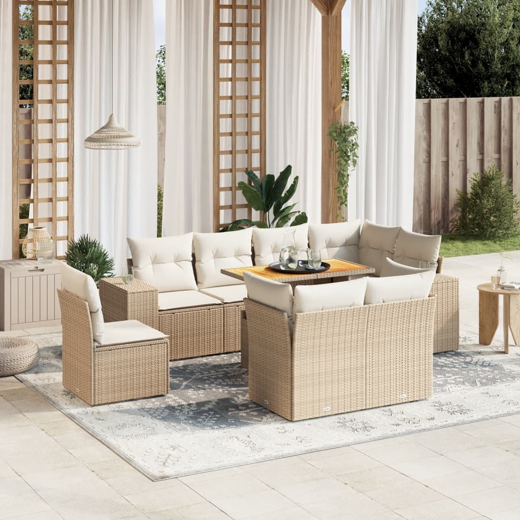 9-delige Loungeset met kussens poly rattan beige is nu te koop bij PeponiXL, paradijselijk wonen!
