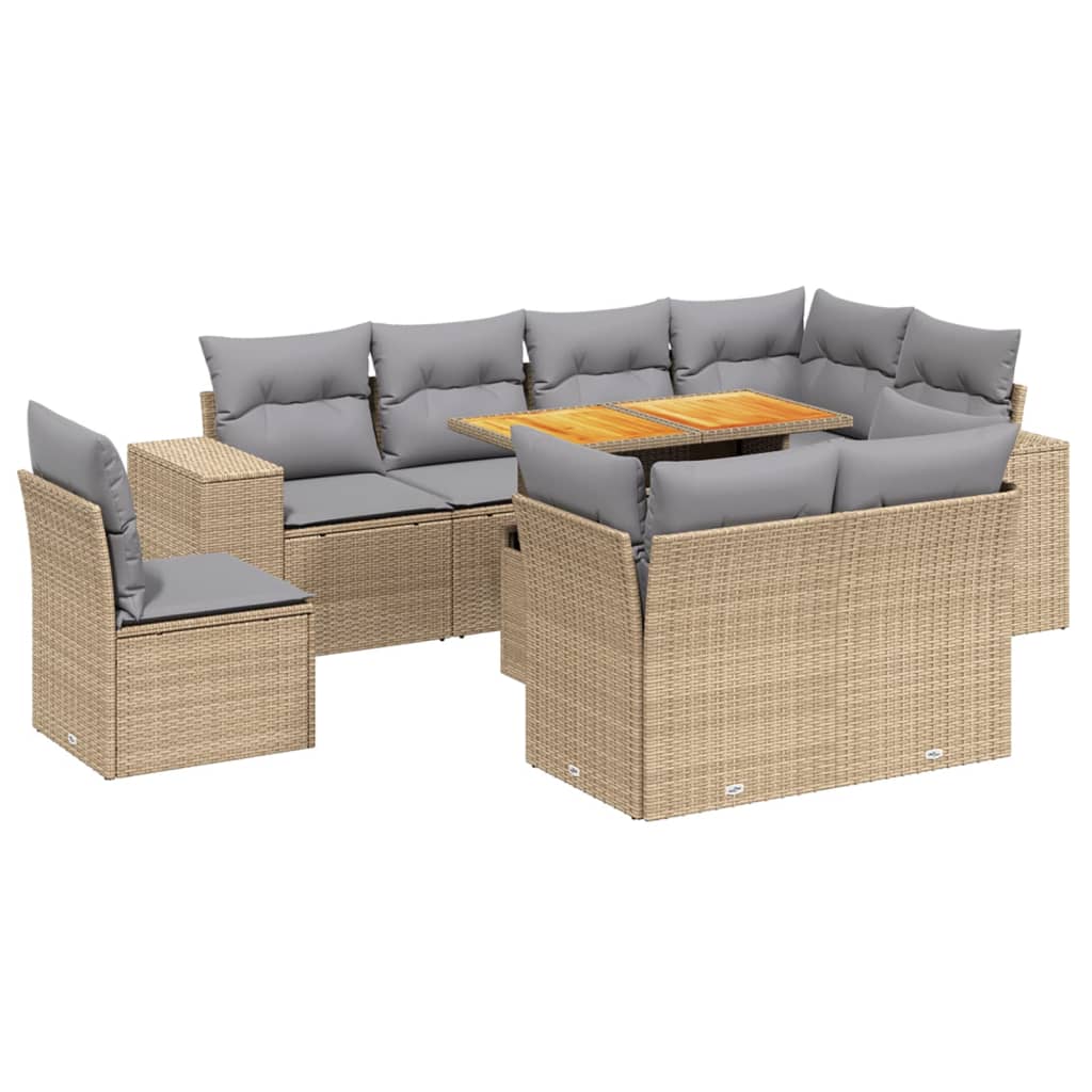 9-delige Loungeset met kussens poly rattan beige is nu te koop bij PeponiXL, paradijselijk wonen!