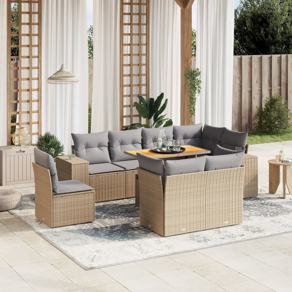 9-delige Loungeset met kussens poly rattan beige is nu te koop bij PeponiXL, paradijselijk wonen!