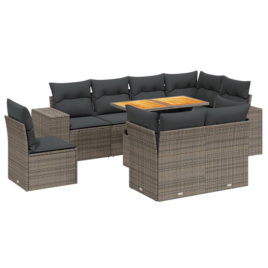 9-delige Loungeset met kussens poly rattan grijs is nu te koop bij PeponiXL, paradijselijk wonen!