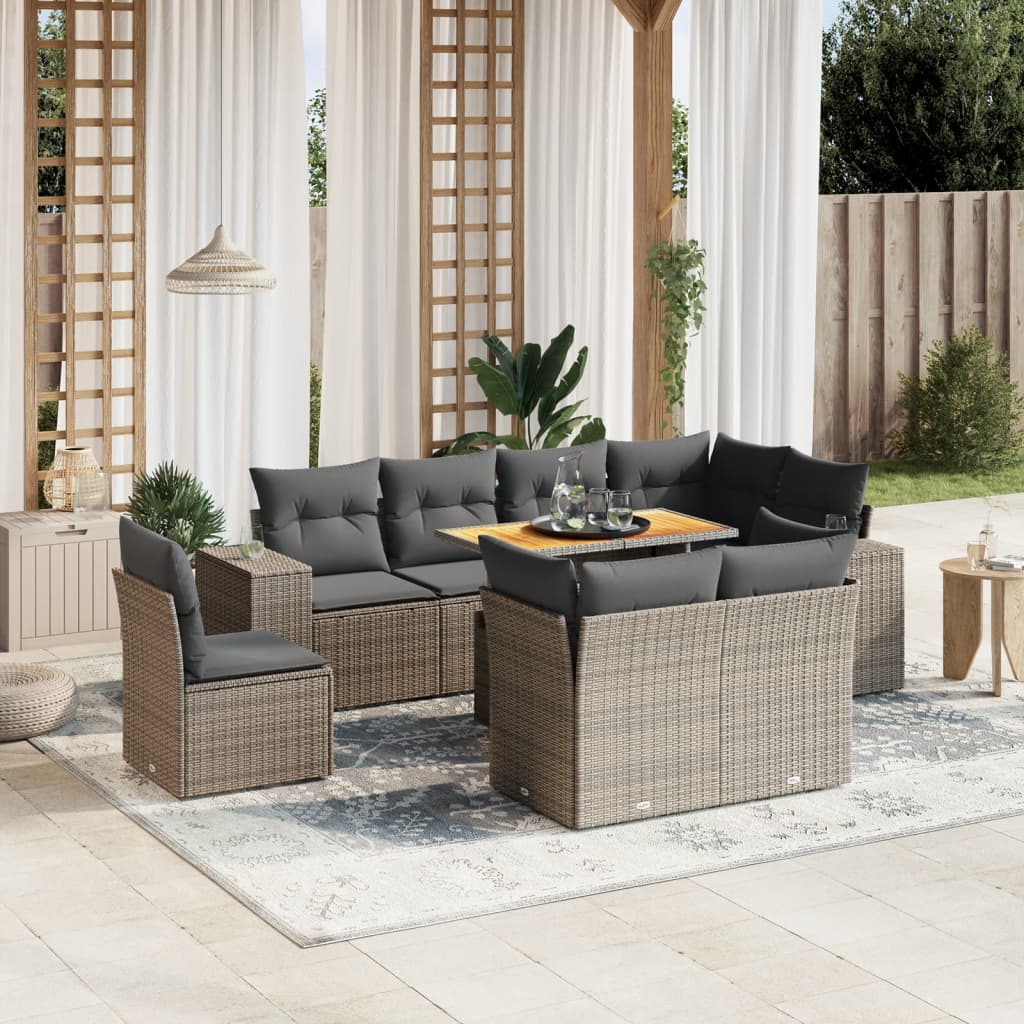 9-delige Loungeset met kussens poly rattan grijs is nu te koop bij PeponiXL, paradijselijk wonen!