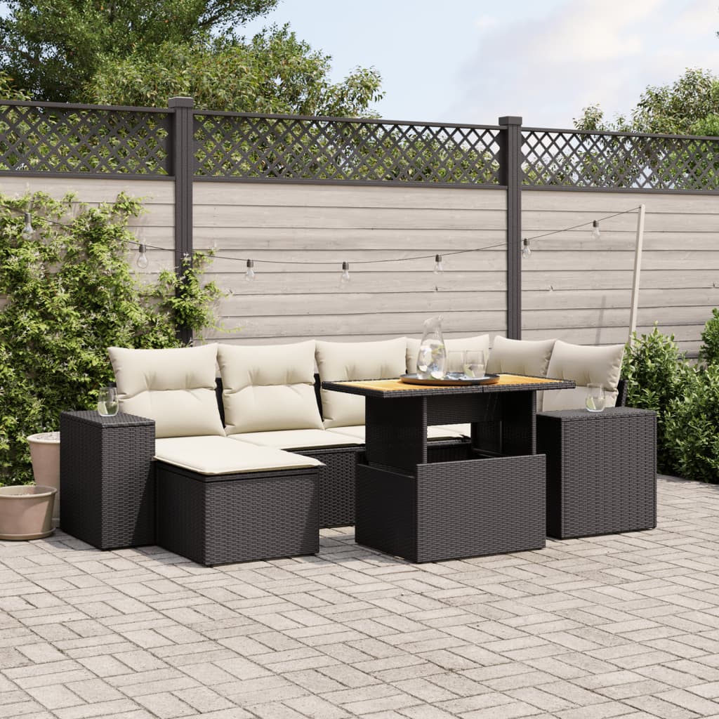 7-delige Loungeset met kussens poly rattan zwart is nu te koop bij PeponiXL, paradijselijk wonen!