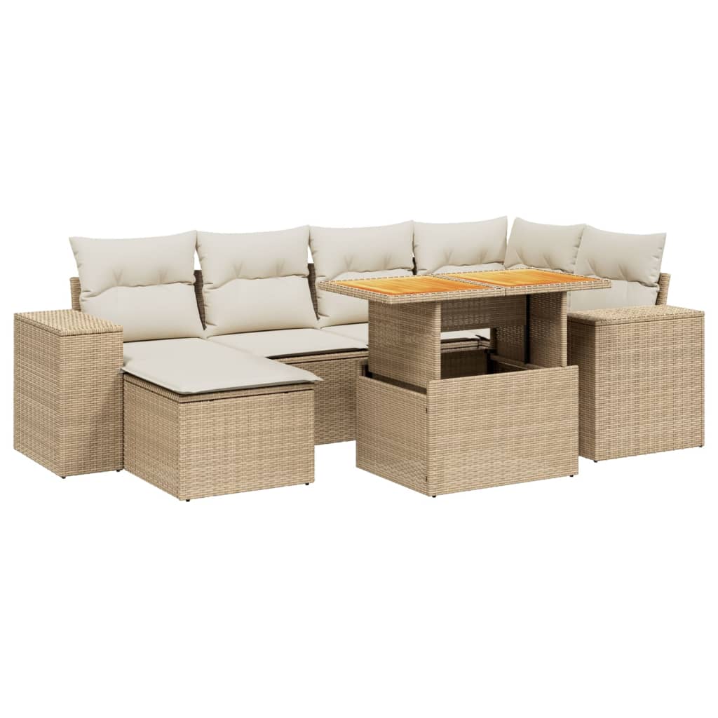 7-delige Loungeset met kussens poly rattan beige is nu te koop bij PeponiXL, paradijselijk wonen!