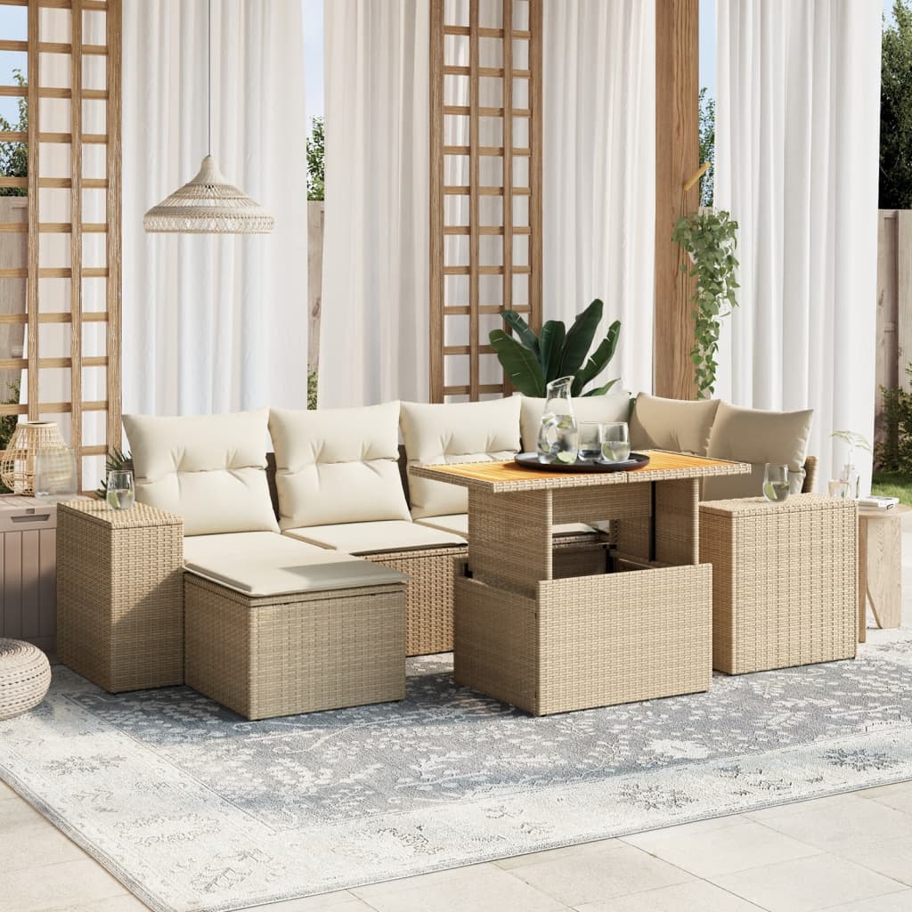 7-delige Loungeset met kussens poly rattan beige is nu te koop bij PeponiXL, paradijselijk wonen!