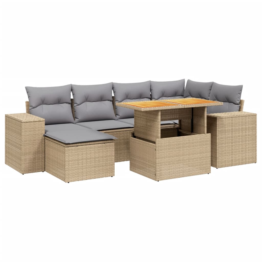 7-delige Loungeset met kussens poly rattan beige is nu te koop bij PeponiXL, paradijselijk wonen!