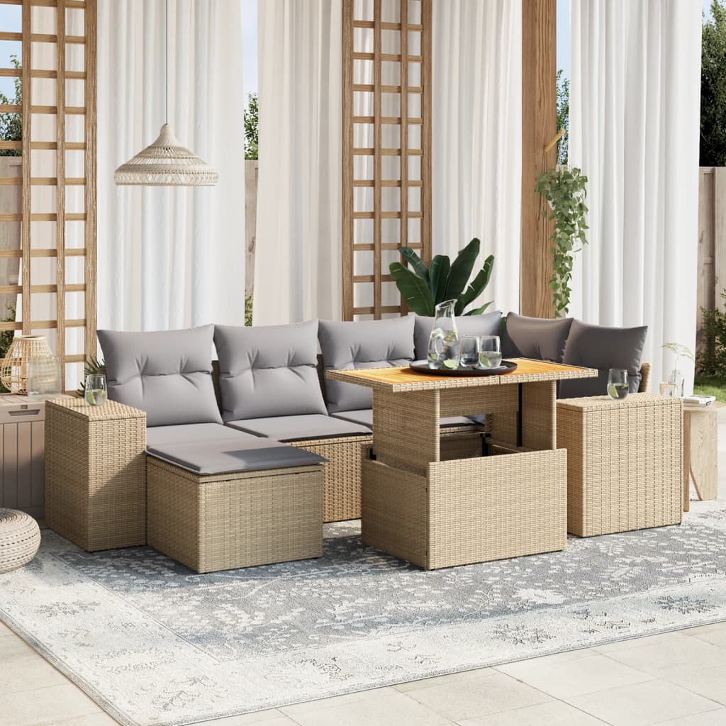 7-delige Loungeset met kussens poly rattan beige is nu te koop bij PeponiXL, paradijselijk wonen!