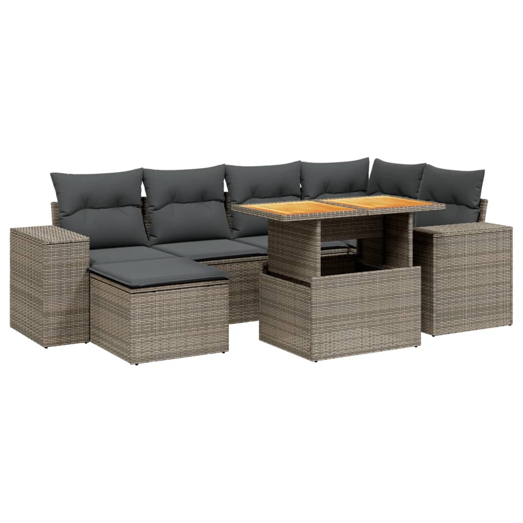 7-delige Loungeset met kussens poly rattan grijs is nu te koop bij PeponiXL, paradijselijk wonen!