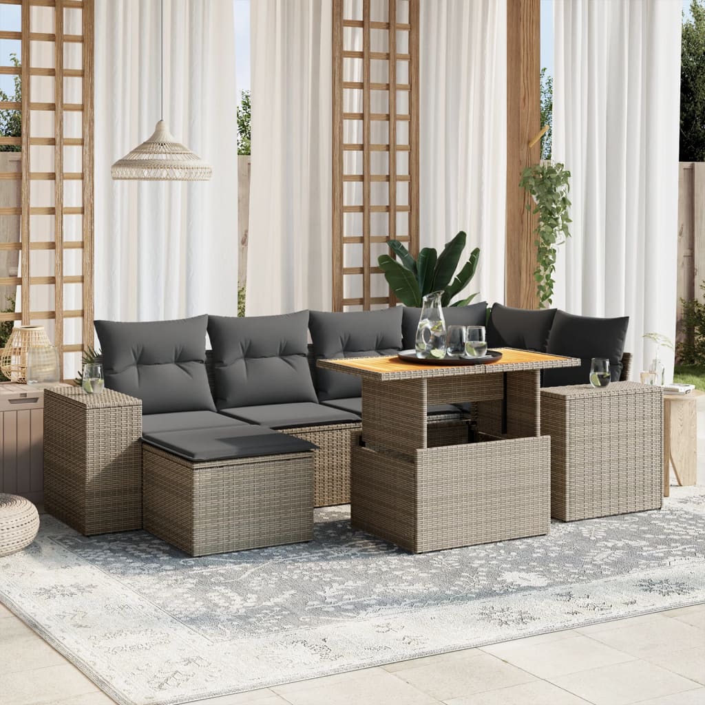 7-delige Loungeset met kussens poly rattan grijs is nu te koop bij PeponiXL, paradijselijk wonen!