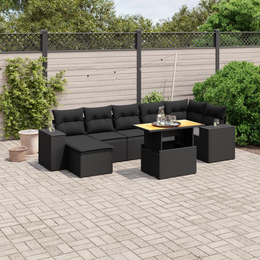 8-delige Loungeset met kussens poly rattan zwart is nu te koop bij PeponiXL, paradijselijk wonen!