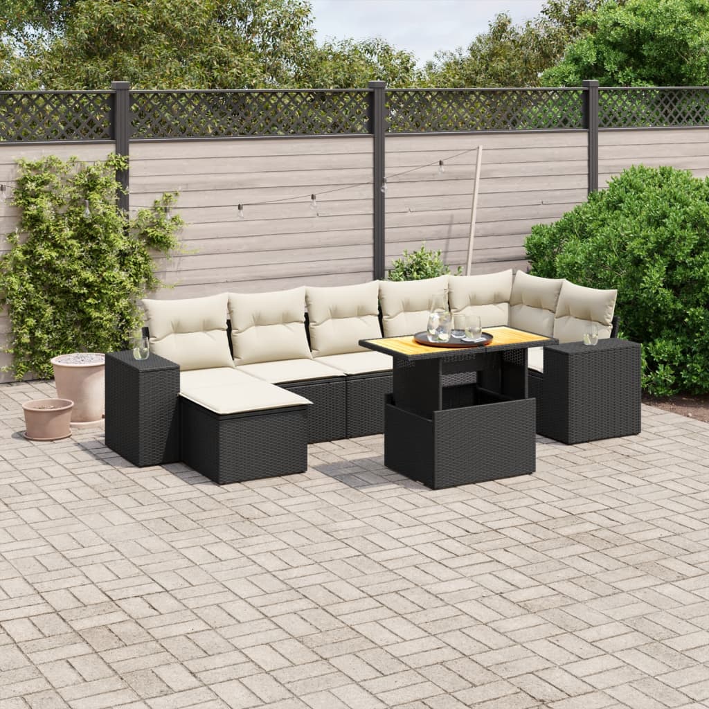 8-delige Loungeset met kussens poly rattan zwart is nu te koop bij PeponiXL, paradijselijk wonen!