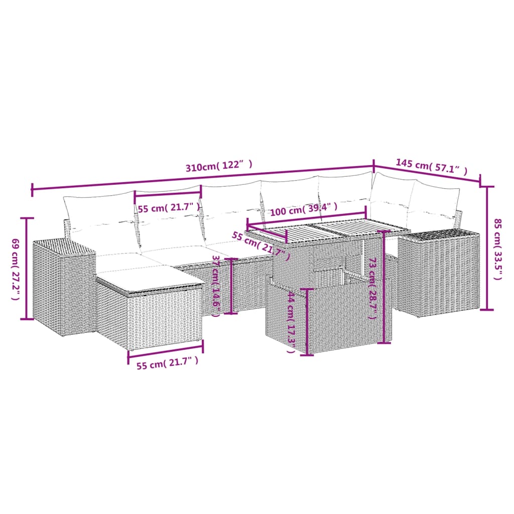 8-delige Loungeset met kussens poly rattan beige is nu te koop bij PeponiXL, paradijselijk wonen!