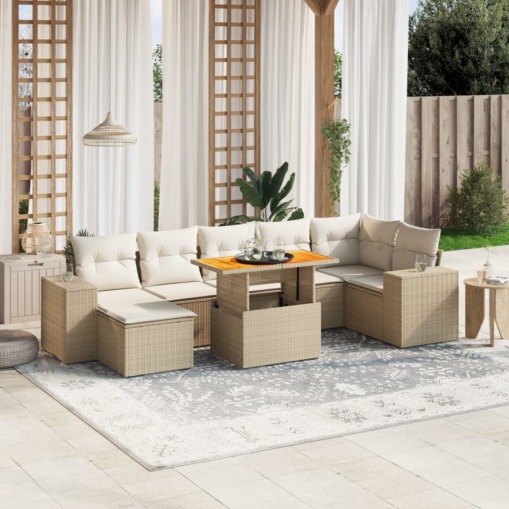 8-delige Loungeset met kussens poly rattan beige is nu te koop bij PeponiXL, paradijselijk wonen!