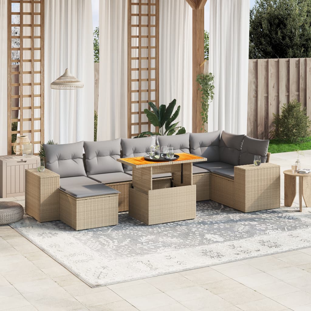 8-delige Loungeset met kussens poly rattan beige is nu te koop bij PeponiXL, paradijselijk wonen!