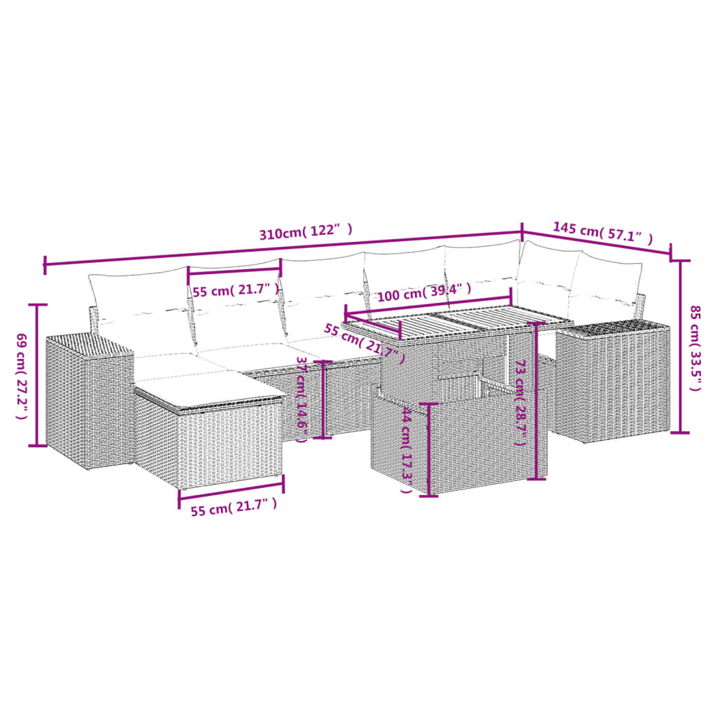 8-delige Loungeset met kussens poly rattan grijs is nu te koop bij PeponiXL, paradijselijk wonen!