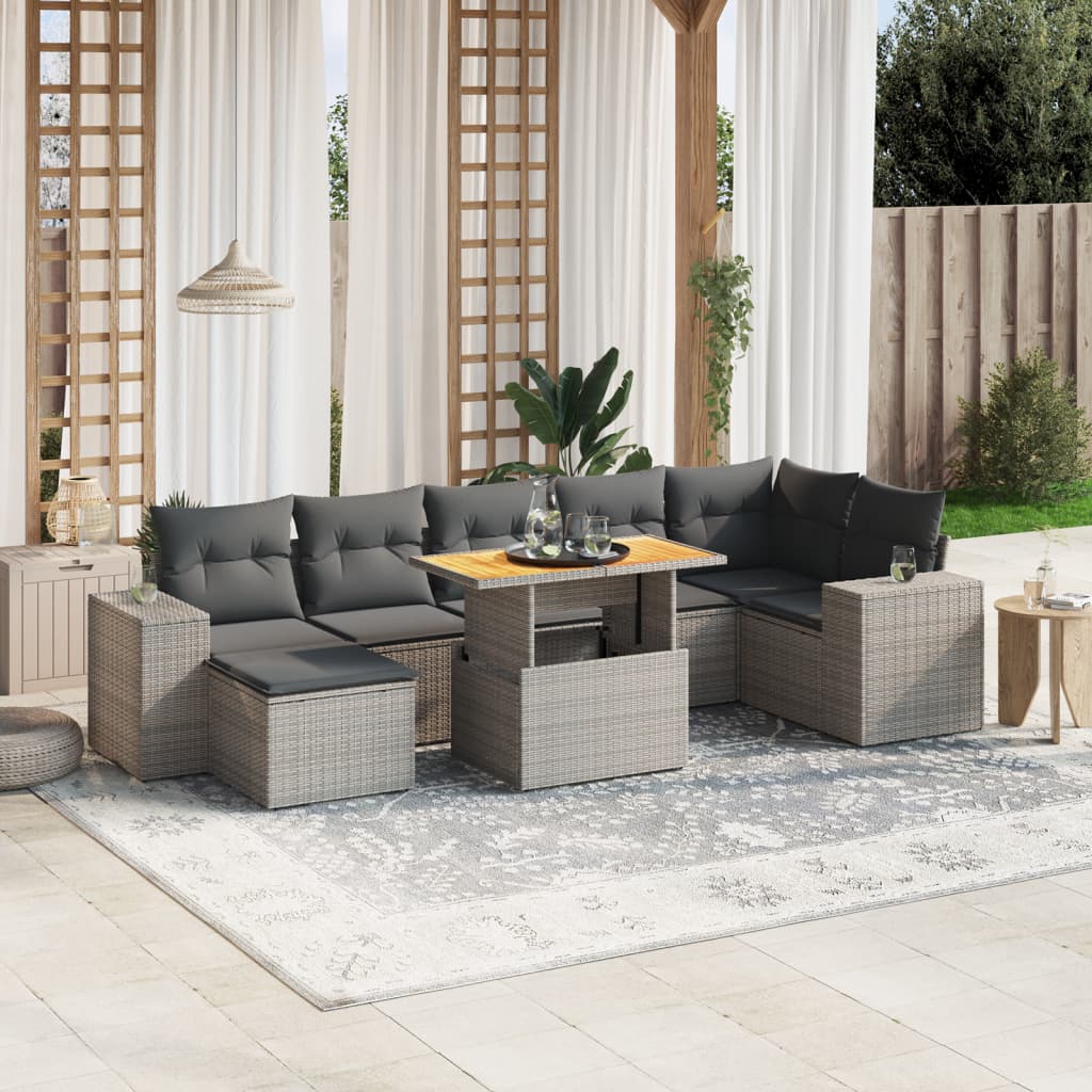 8-delige Loungeset met kussens poly rattan grijs is nu te koop bij PeponiXL, paradijselijk wonen!