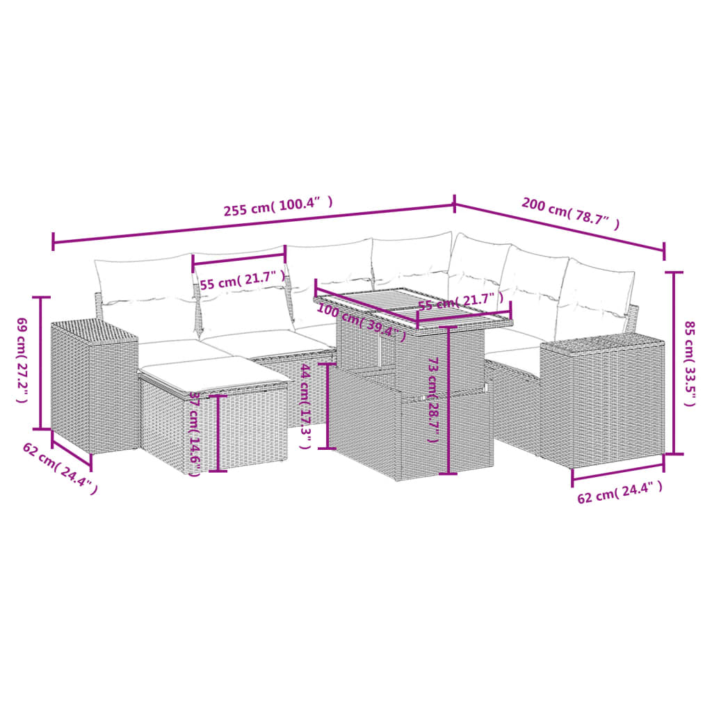 8-delige Loungeset met kussens poly rattan zwart is nu te koop bij PeponiXL, paradijselijk wonen!