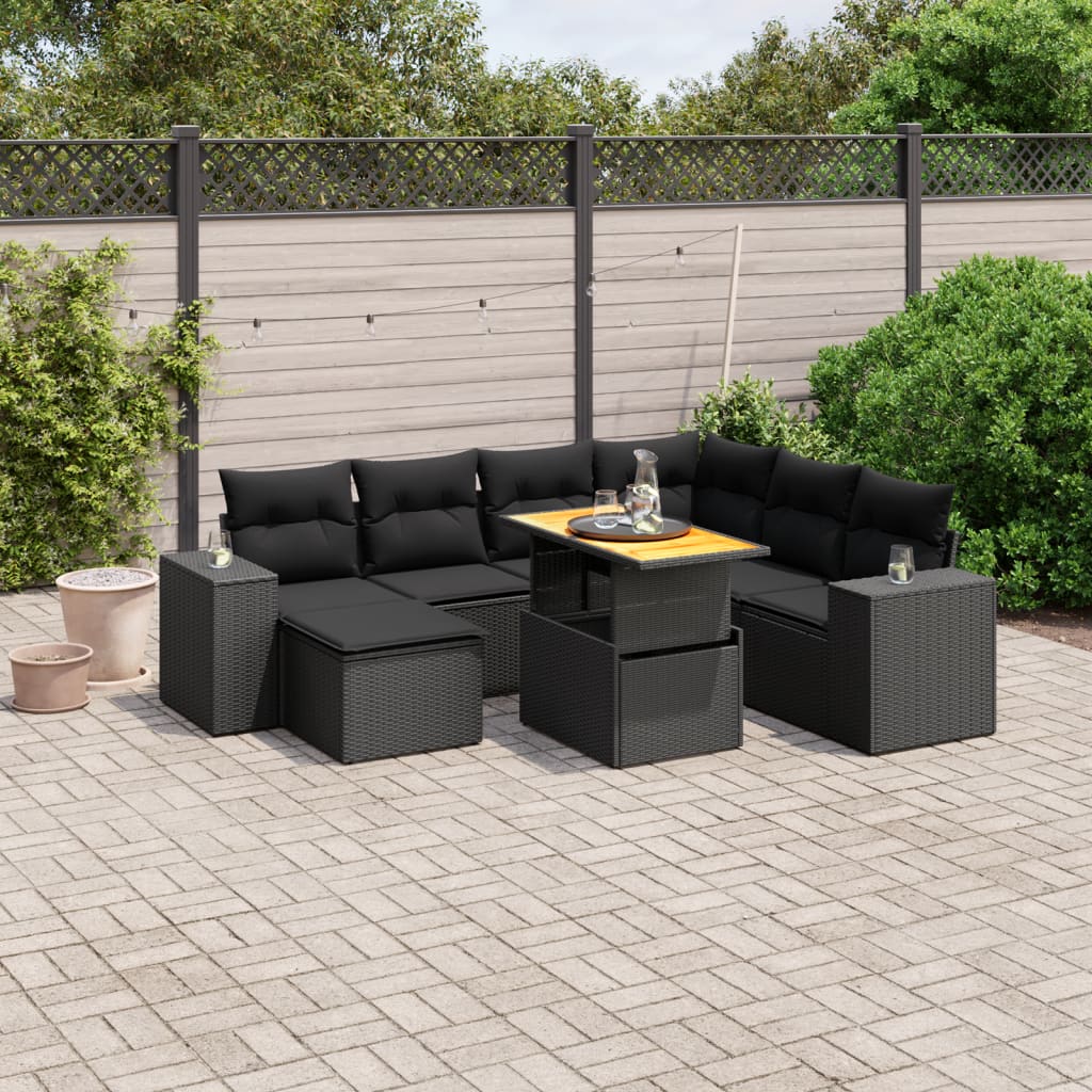 8-delige Loungeset met kussens poly rattan zwart is nu te koop bij PeponiXL, paradijselijk wonen!