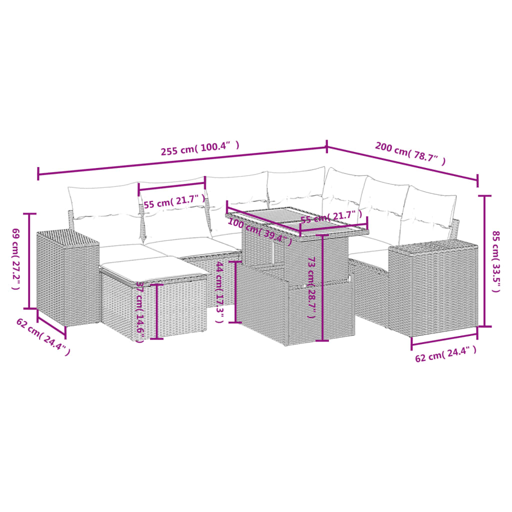 8-delige Loungeset met kussens poly rattan zwart is nu te koop bij PeponiXL, paradijselijk wonen!