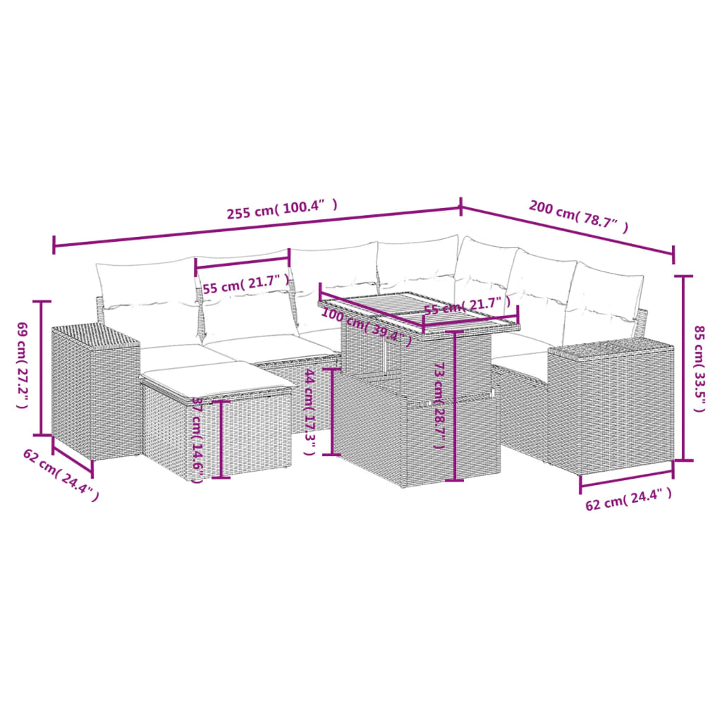 8-delige Loungeset met kussens poly rattan beige is nu te koop bij PeponiXL, paradijselijk wonen!