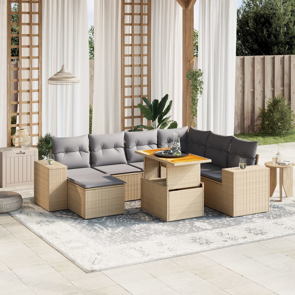 8-delige Loungeset met kussens poly rattan beige is nu te koop bij PeponiXL, paradijselijk wonen!