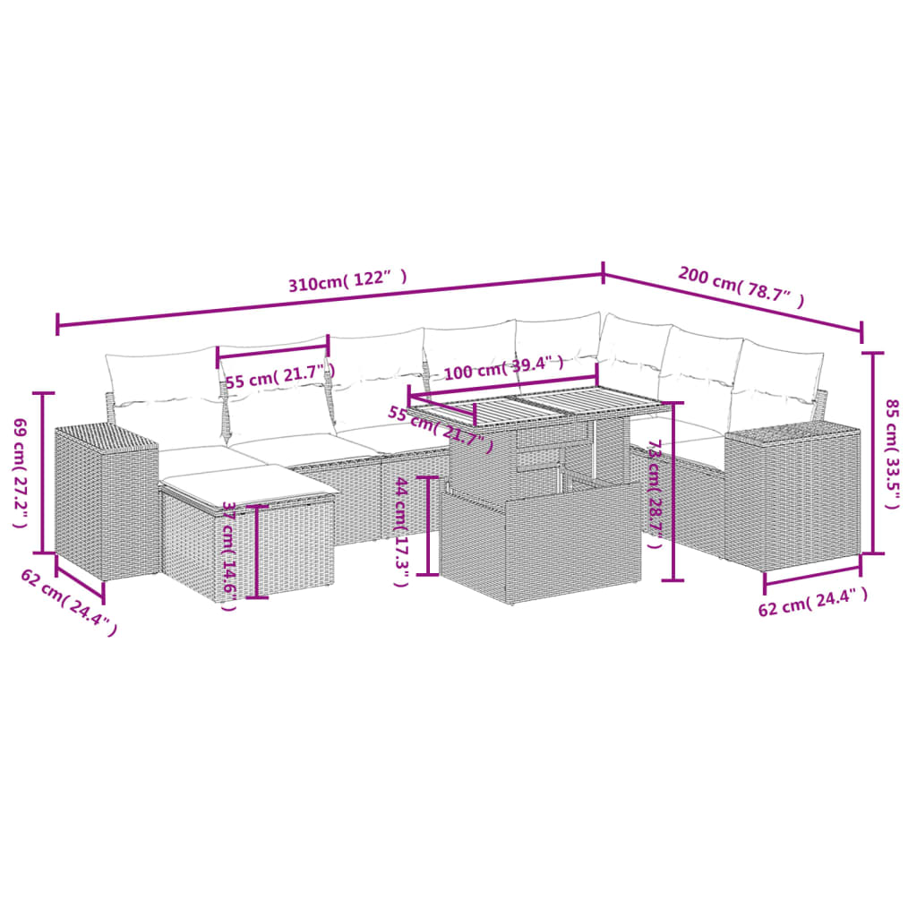 9-delige Loungeset met kussens poly rattan beige is nu te koop bij PeponiXL, paradijselijk wonen!