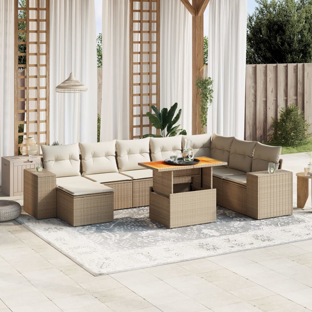 9-delige Loungeset met kussens poly rattan beige is nu te koop bij PeponiXL, paradijselijk wonen!