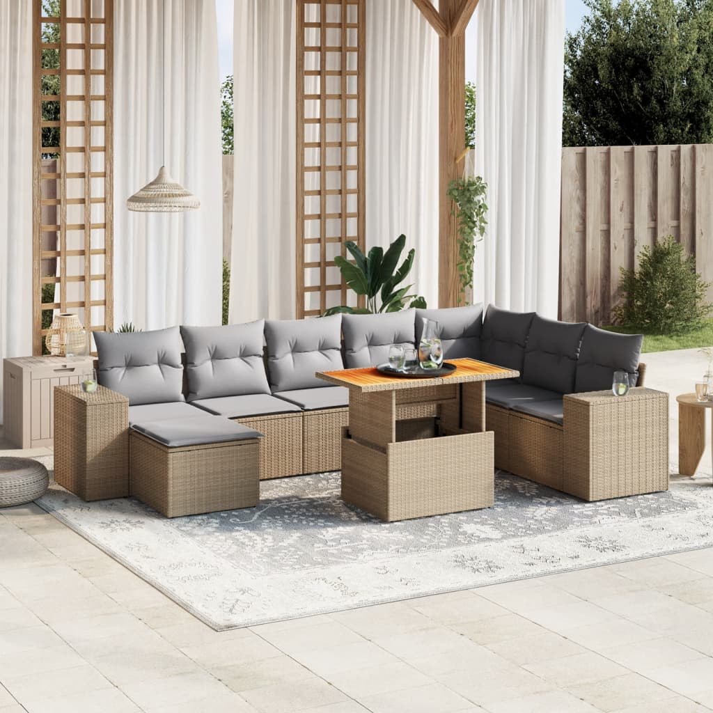 9-delige Loungeset met kussens poly rattan beige is nu te koop bij PeponiXL, paradijselijk wonen!