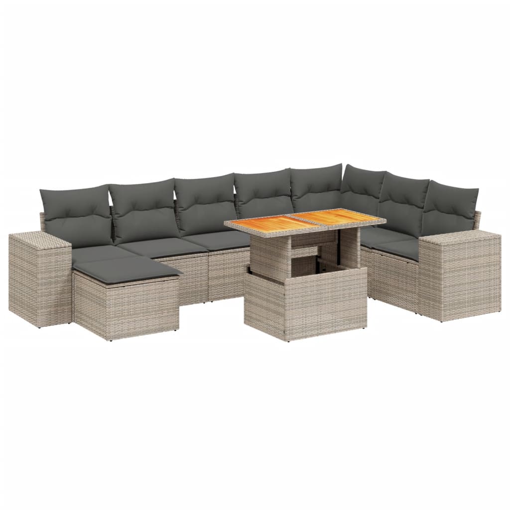 9-delige Loungeset met kussens poly rattan grijs is nu te koop bij PeponiXL, paradijselijk wonen!