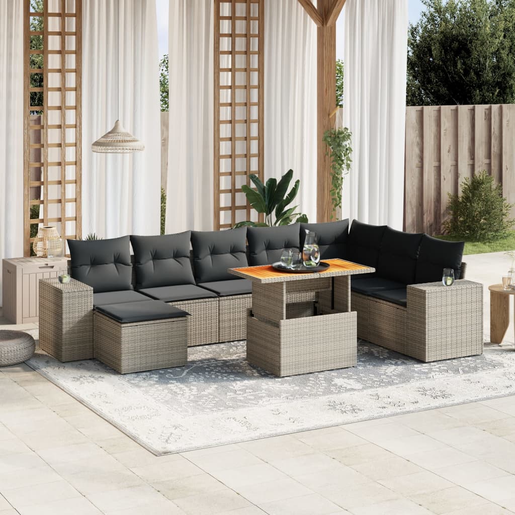 9-delige Loungeset met kussens poly rattan grijs is nu te koop bij PeponiXL, paradijselijk wonen!