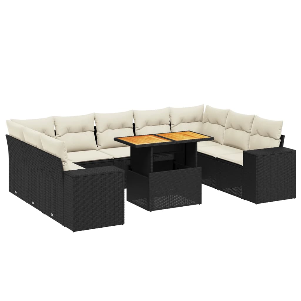 10-delige Loungeset met kussens poly rattan zwart is nu te koop bij PeponiXL, paradijselijk wonen!