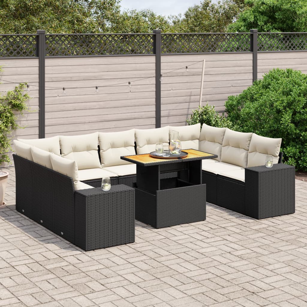 10-delige Loungeset met kussens poly rattan zwart is nu te koop bij PeponiXL, paradijselijk wonen!