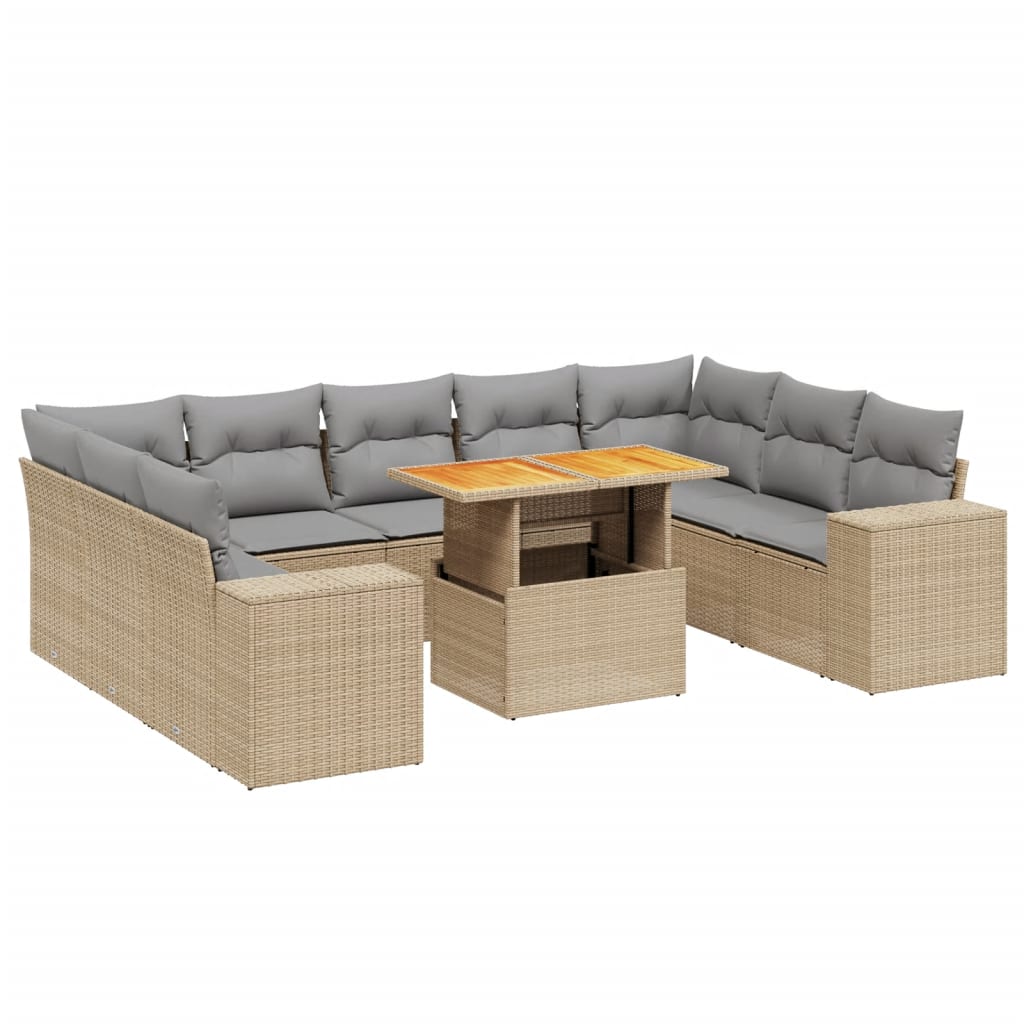 10-delige Loungeset met kussens poly rattan beige is nu te koop bij PeponiXL, paradijselijk wonen!