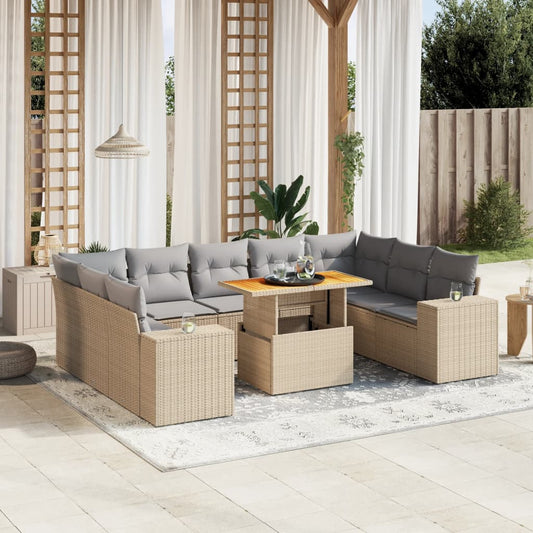 10-delige Loungeset met kussens poly rattan beige is nu te koop bij PeponiXL, paradijselijk wonen!