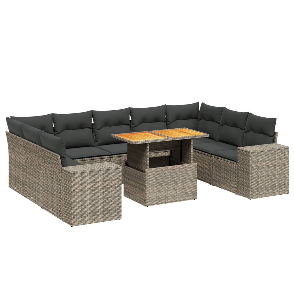 10-delige Loungeset met kussens poly rattan grijs is nu te koop bij PeponiXL, paradijselijk wonen!