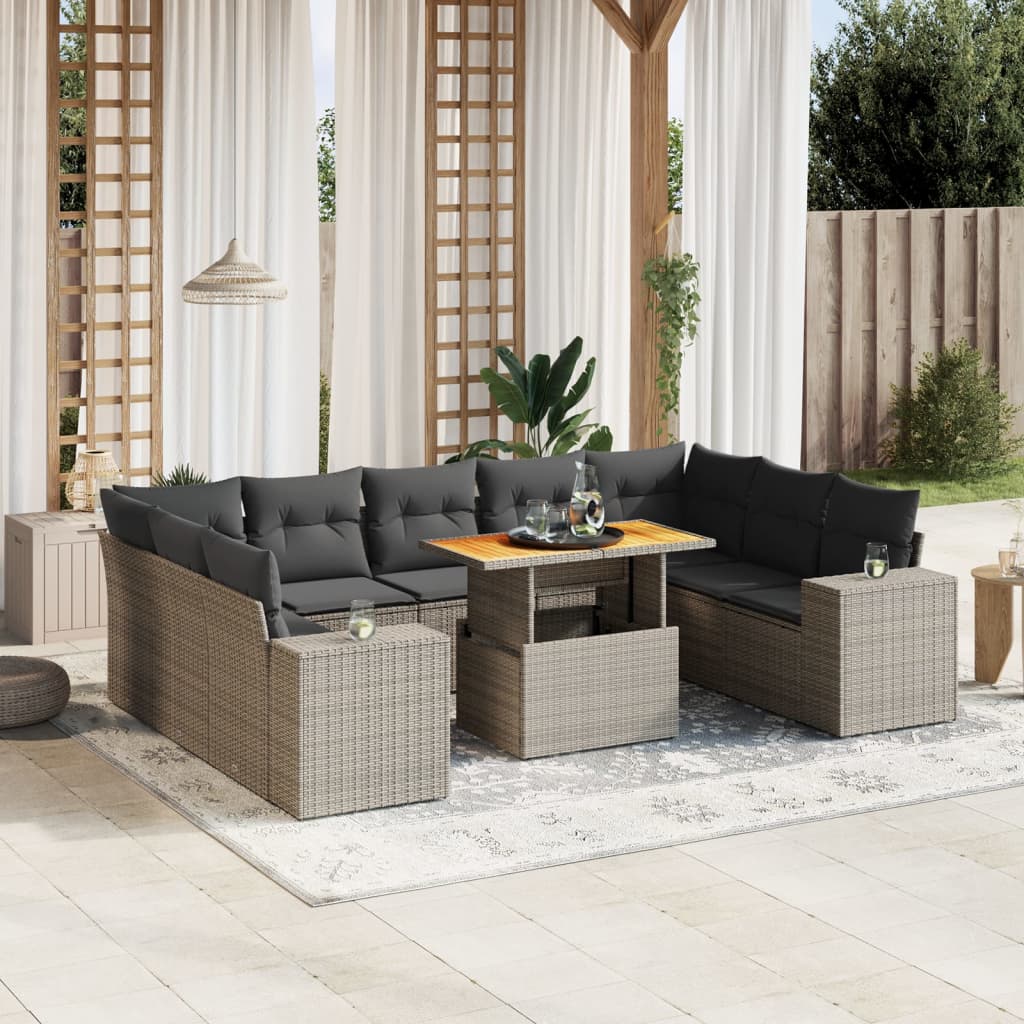 10-delige Loungeset met kussens poly rattan grijs is nu te koop bij PeponiXL, paradijselijk wonen!