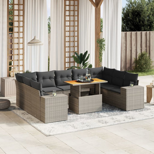 10-delige Loungeset met kussens poly rattan grijs is nu te koop bij PeponiXL, paradijselijk wonen!
