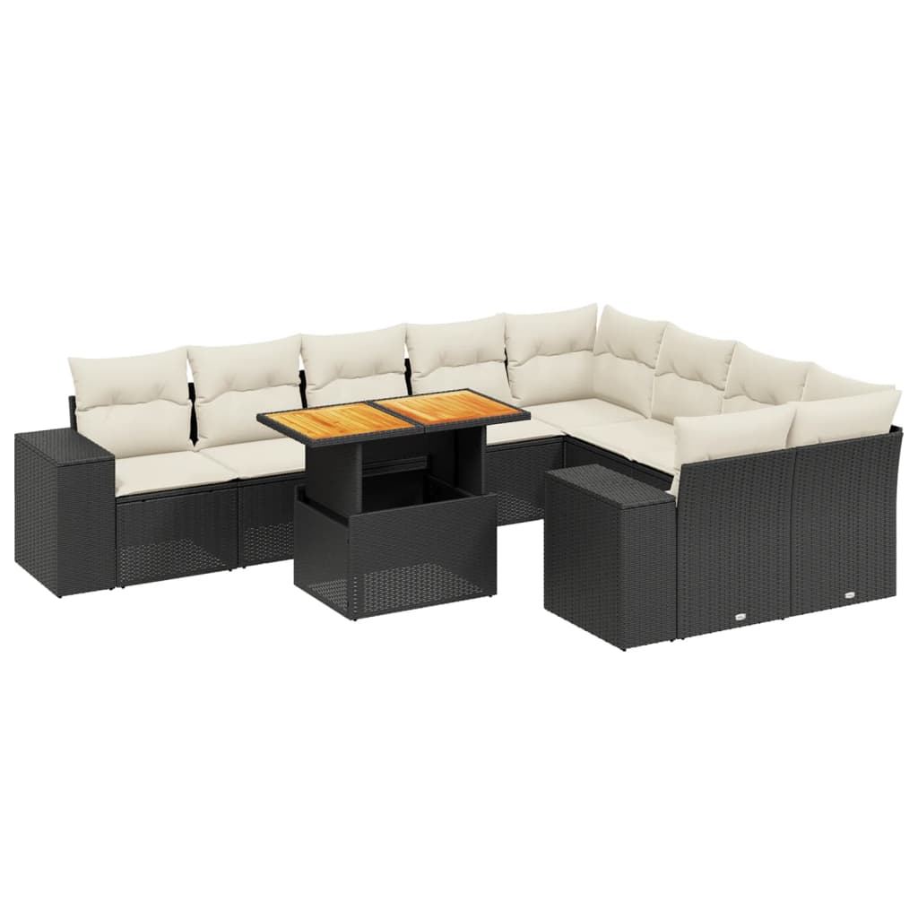 10-delige Loungeset met kussens poly rattan zwart is nu te koop bij PeponiXL, paradijselijk wonen!