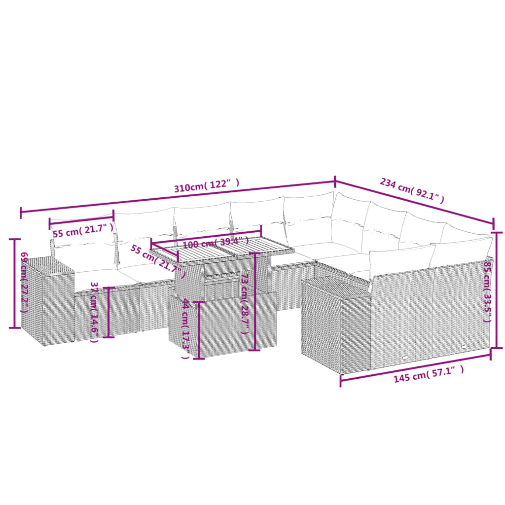 10-delige Loungeset met kussens poly rattan zwart is nu te koop bij PeponiXL, paradijselijk wonen!