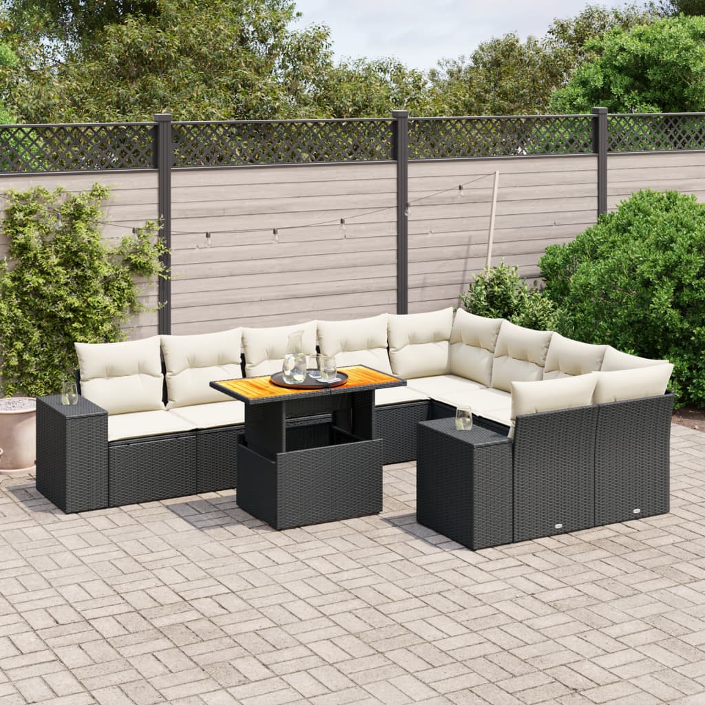 10-delige Loungeset met kussens poly rattan zwart is nu te koop bij PeponiXL, paradijselijk wonen!
