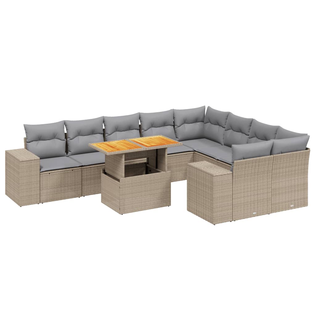 10-delige Loungeset met kussens poly rattan beige is nu te koop bij PeponiXL, paradijselijk wonen!